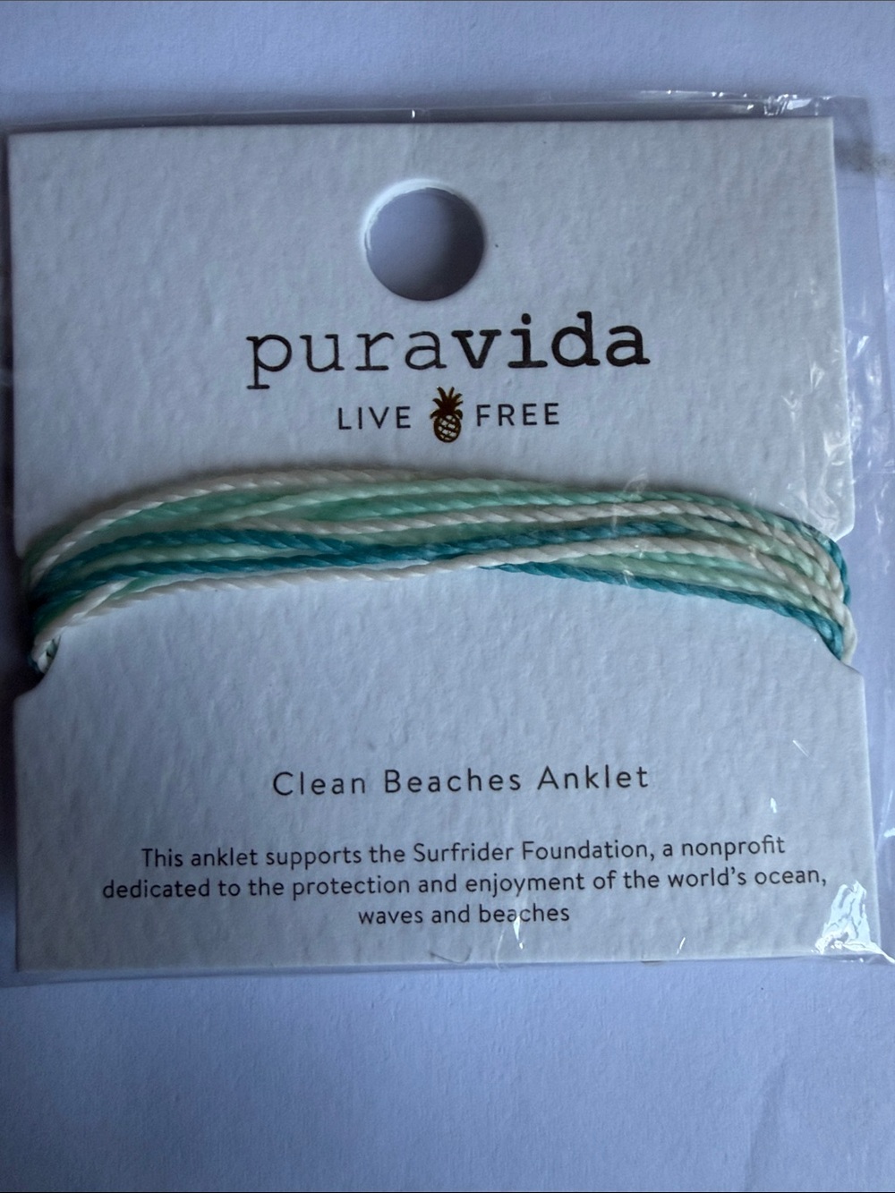 Pura Vida Braided Anklet in Aqua, Teal & Cream